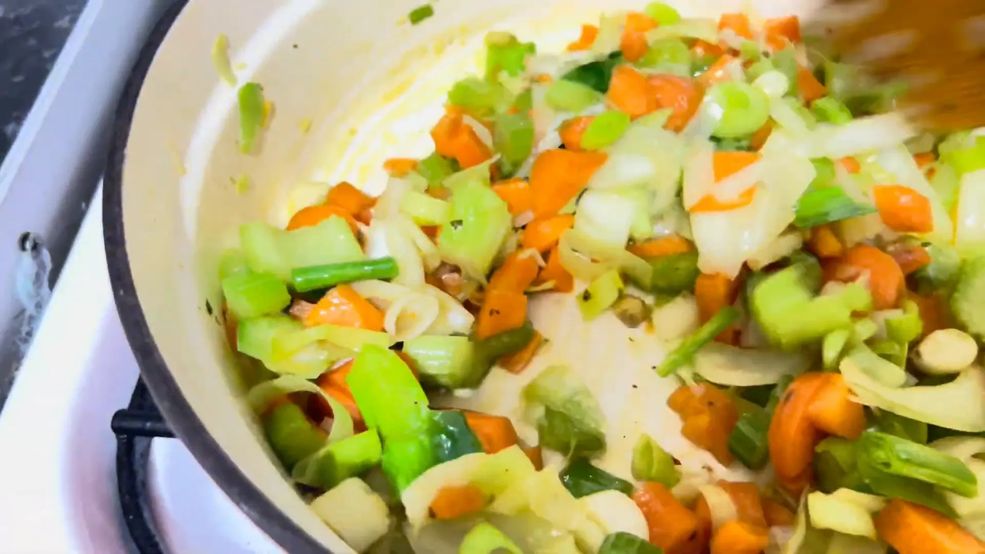 Sauteing onions and vegetables in olive oil