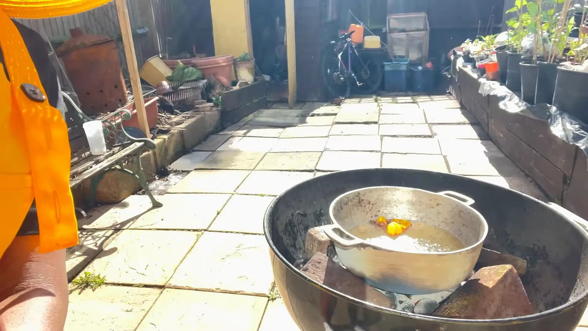 Fried snapper sizzling in the pot