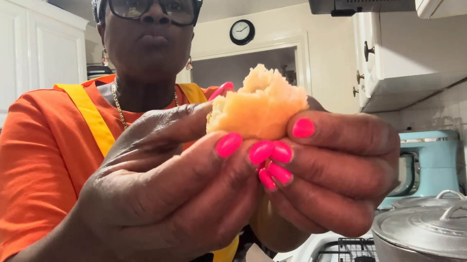 Fried dumplings being removed from oil