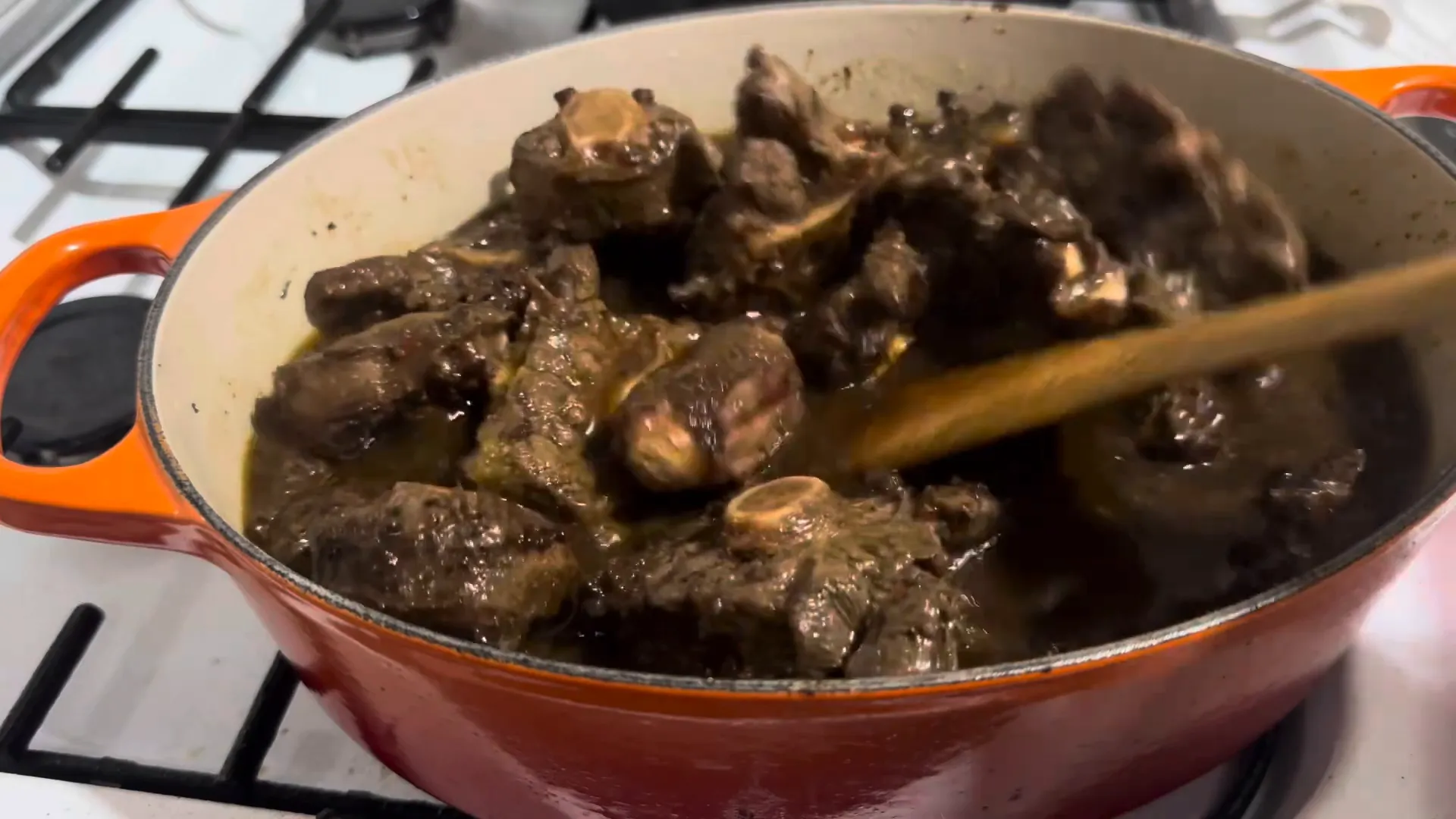 Oxtail cooking in slow cooker