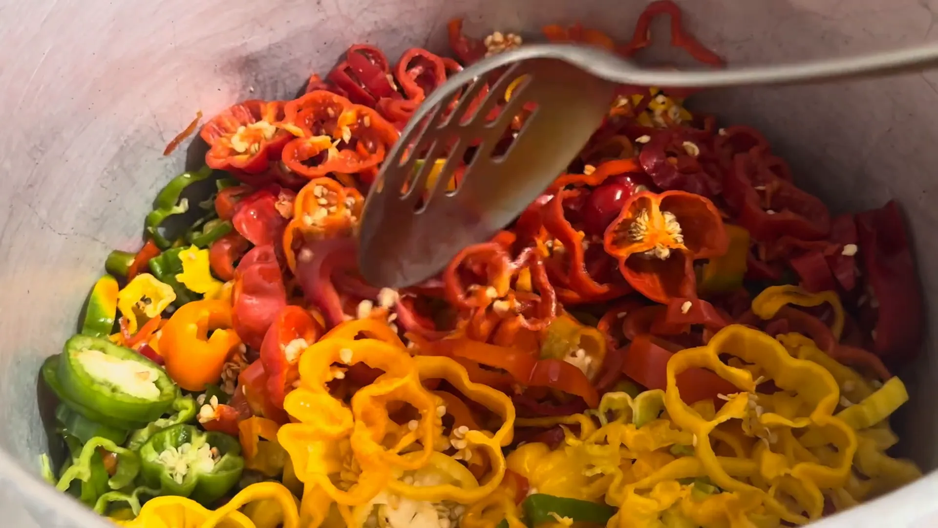 Mixing ingredients in the pot