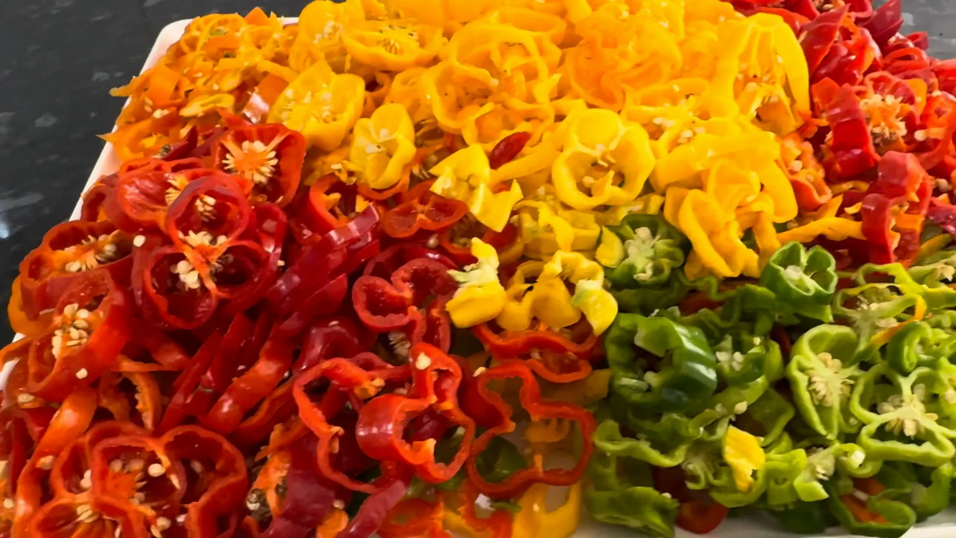 Chopped peppers ready for cooking